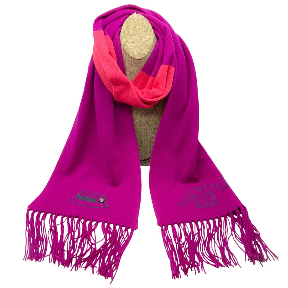CHANEL MAGENTA / PINK 2009 FRINGED CASHMERE KNIT SCARF